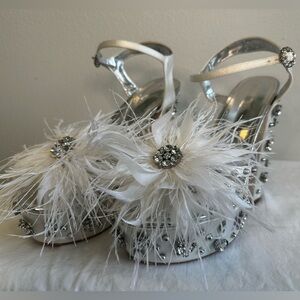 Azalea Wang Kiki Heel - White Feather Wedding - Size 8